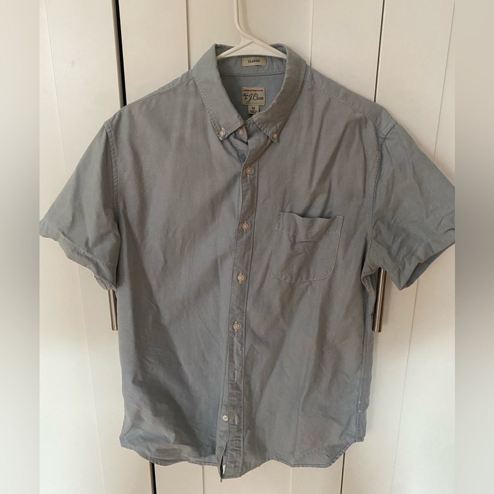 J.Crew Classic Mens Short Sleeve Button Down Shirt Sz.Medium/Blue/Pima Cotton